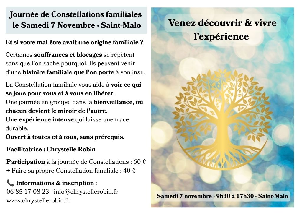 Affiche de la journée de Constellations Familiales à Saint-Malo le samedi 7 novembre 2026, animée par Chrystelle Robin